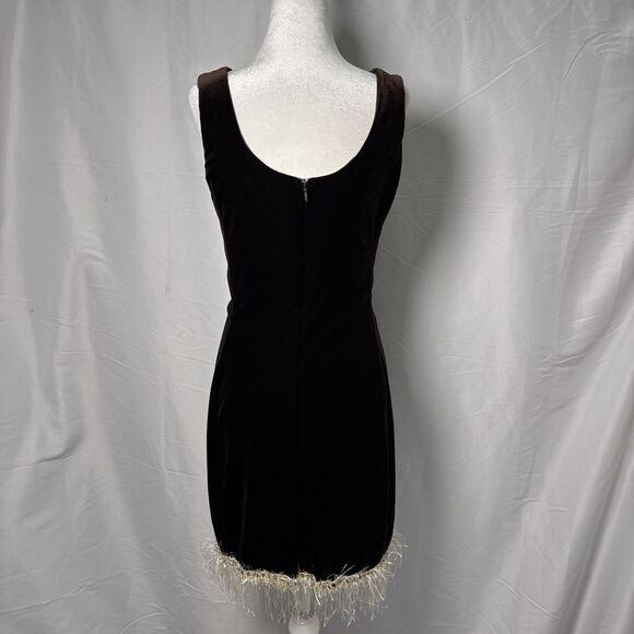 Vintage 90s Velvet Cocktail Dress Size 8 Gatsby Flapper Beaded Fringe Hem party - Picture 5 of 7